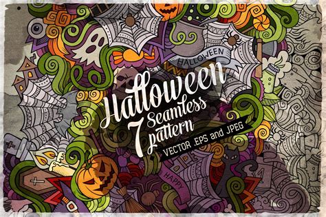 7 Halloween Doodles Patterns | Pre-Designed Illustrator Graphics ~ Creative Market