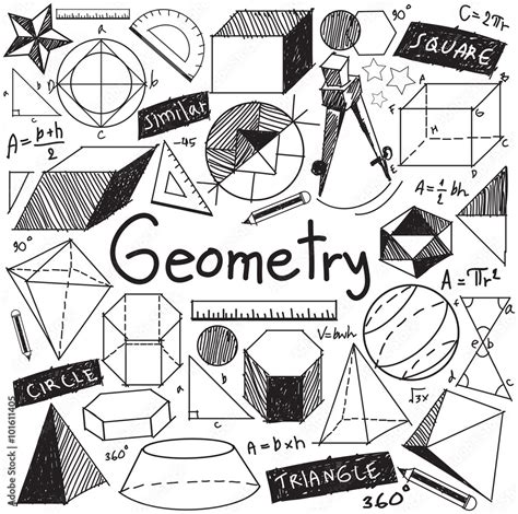 Geometry math theory mathematics formula doodle handwriting icon in white isolated background ...