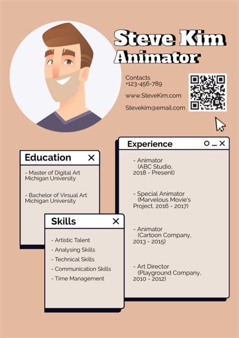 Animator Skills With Experience and Illustration Online Resume Template - VistaCreate