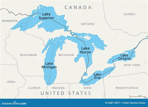 Great Lakes of North America, Series of Freshwater Lakes, Political Map Stock Vector ...