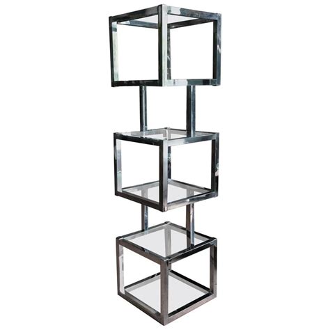 Milo Baughman Style Cube Chrome Etagere with Glass Shelves at 1stDibs | milo baughman chrome ...