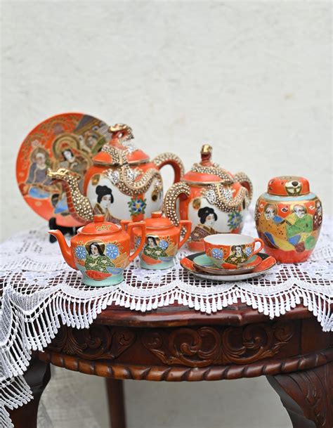 Antique Japanese Satsuma Tea Set With Dragonware Moriage. - Etsy