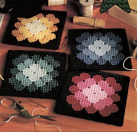 Granny Square Coasters Plastic Canvas Pattern in 2021 | Plastic canvas ...