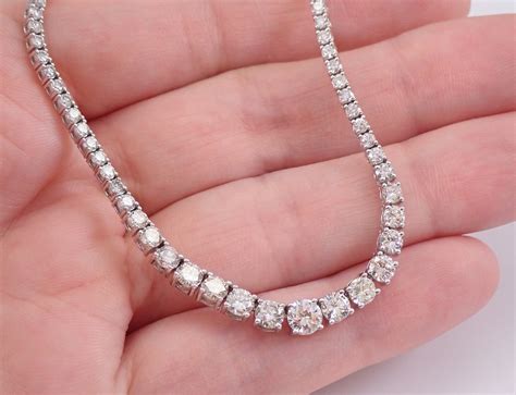 Graduated 8.78 ct Diamond Tennis Necklace 18K White Gold | Etsy