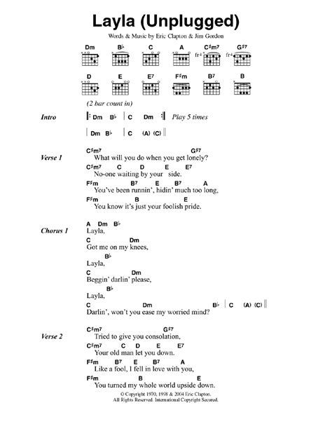 Layla (unplugged) by Eric Clapton - Guitar Chords/Lyrics - Guitar ...