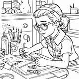 Female Artist Coloring Page sketch template