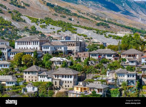 Aerial view of the old town of Gjirokaster, Albania Stock Photo - Alamy