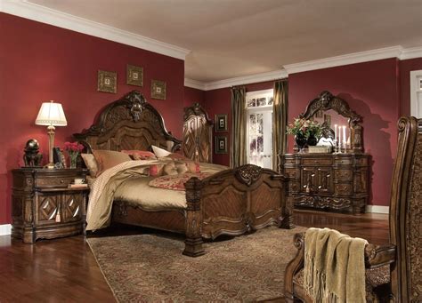 Michael Amini Windsor Court Vintage Fruitwood Traditional Bed Room Set by AICO | Bedroom ...