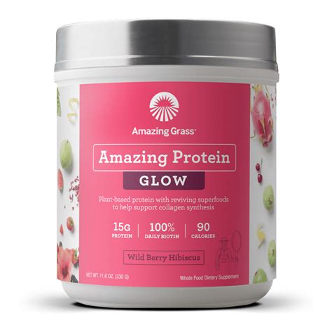 Amazing Grass Glow Plant-Based Protein Powder, Wild Berry Hibiscus, 15g ...