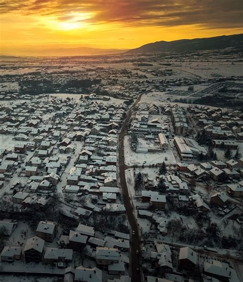 Aerial of Rooftops Covered with Snow Stock Image - Image of cold, drone ...