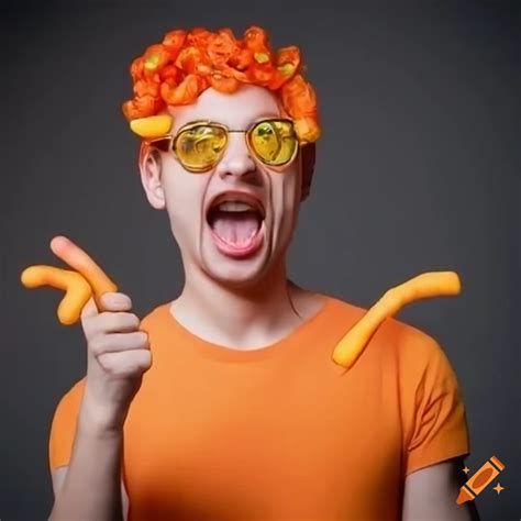 Man with cheetos-covered fingers