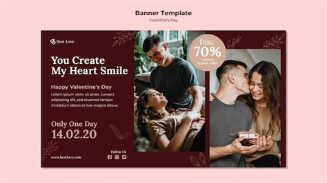 Free PSD | Banner template for valentine's day with romantic couple