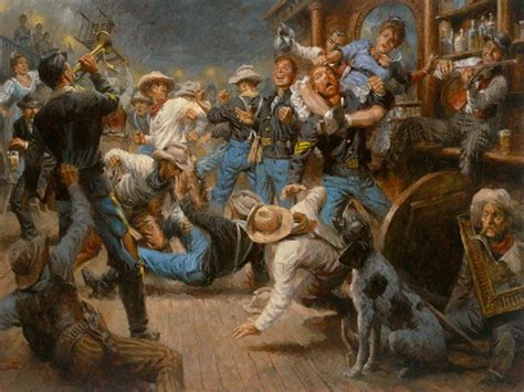 Fight at the Watering Hole by Andy Thomas Andy Thomas paints action-packed Western scenes that ...