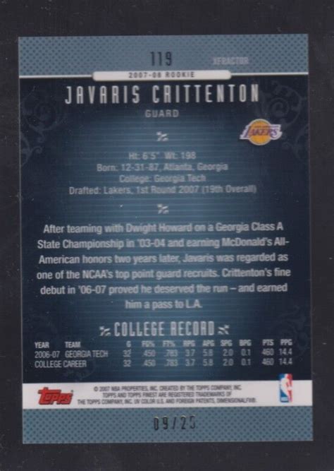 2006-07 Finest X-Fractors #119 Javaris Crittenton 9/25 - Lakers - 120 ...