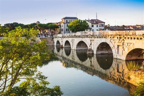 Bridge Of Tiberius And Marecchia River In Rimini. The Augusto And ...