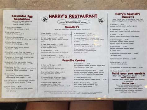 Menu at Harry's Restaurant, Westborough