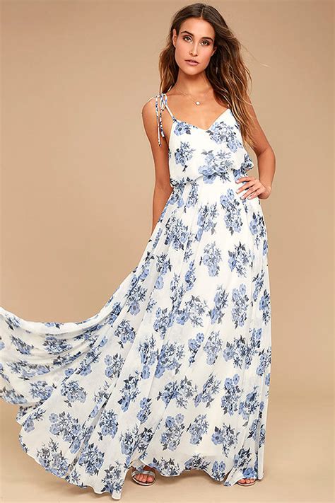 Stunning Blue and White Maxi Dress - Floral Print Maxi Dress - Print Chiffon Dress - Lulus