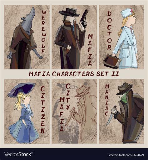 Mafia city characters set role-playing card game Vector Image