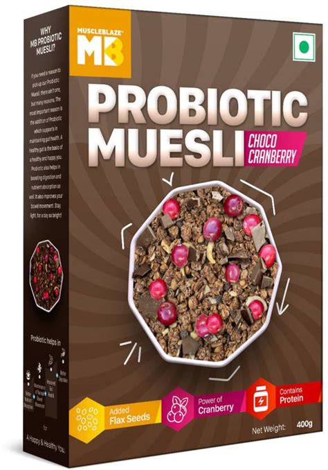 MuscleBlaze Probiotic Muesli, Breakfast Cereals For Good Gut Health, Multigrain Flakes ...