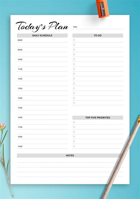 Printable Daily Time Schedule