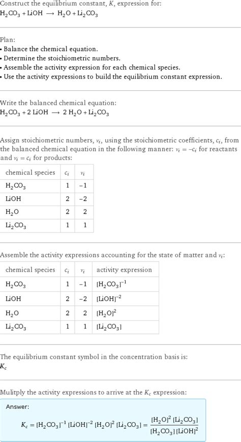 H2CO3 + LiOH = H2O + Li2CO3