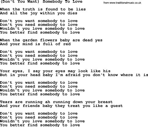 Don't You Want Somebody To Love, by The Byrds - lyrics with pdf