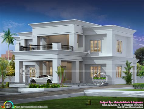 Colonial type flat roof house architecture - Kerala Home Design and Floor Plans - 9K+ Dream Houses