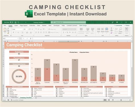 Excel Camping Checklist, Camping List Template, Spreadsheet Template, Spreadsheet Tracker ...