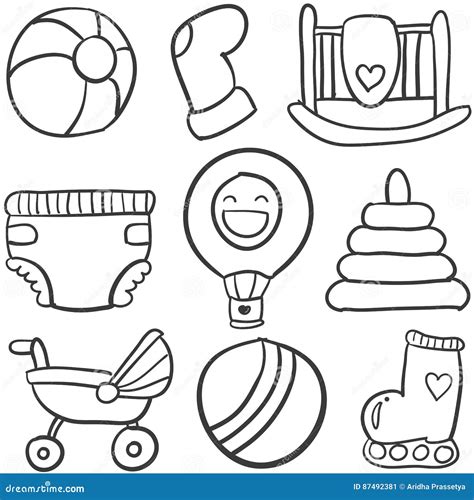 Doodle of baby toys set stock vector. Illustration of cute - 87492381