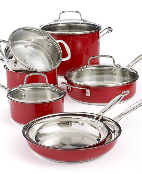 Cuisinart Chef's Classic Stainless Steel Metallic Red 11 Piece Cookware ...