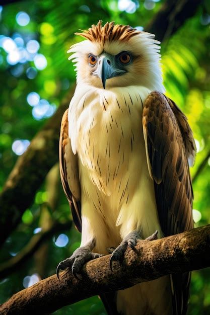 Premium AI Image | A Philippine Eagle perching on a branch in its natural rainforest habitat