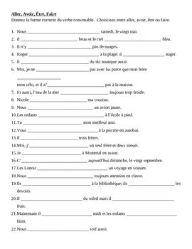 Aller Avoir Être Faire French Verbs Worksheet 5 | Teaching Resources