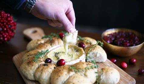 Baked Camembert in a festive bread roll wreath