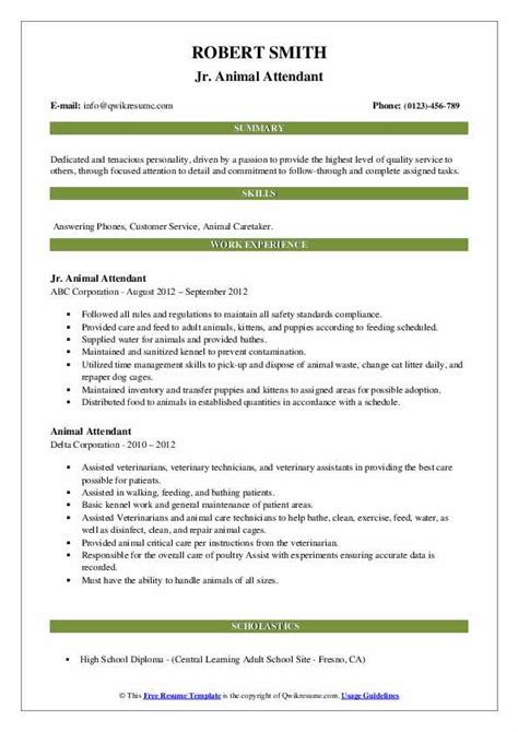 Animal Attendant Resume Samples | QwikResume