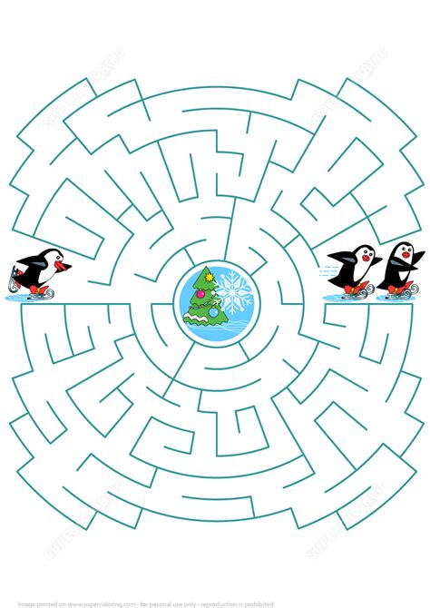 Help the Little Skating Penguin to Join His Friends Maze Puzzle for Kids | Free Printable Puzzle ...