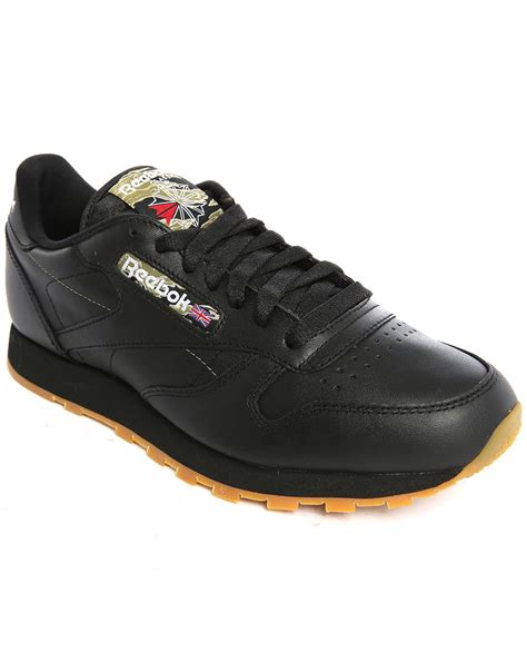 Reebok Classic Black Leather Gumsole Sneakers in Black for Men | Lyst