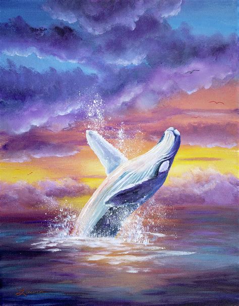 Humpback Whale In Sunset Painting by Laura Iverson