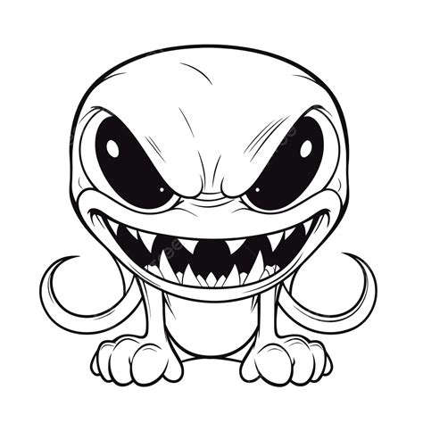 An Ugly Black And White Monster Faces Drawing Outline Sketch Vector, Venom Cartoon Drawing ...