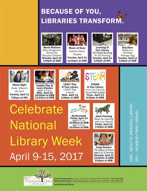 Celebrate National Library Week at the Thousand Oaks Library! April 9-15, 2017. Activities all ...