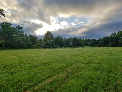 Open Field on a Farm with a Tractor Plowing the Land in the Background ...