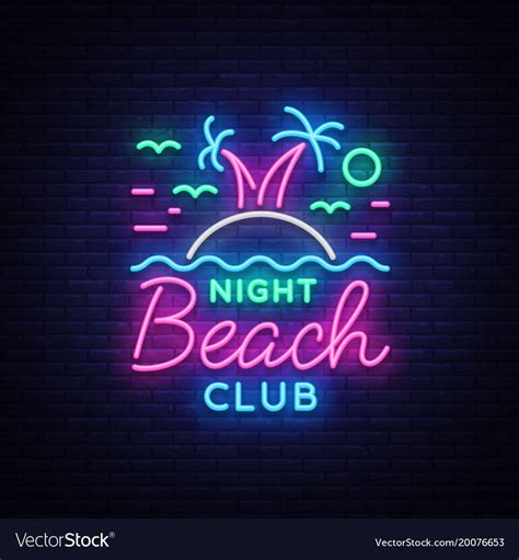 Beach nightclub neon sign. Logo in Neon Style, Symbol, Design Template for Nightclub, Night ...