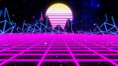 1920x1080px | free download | HD wallpaper: digital art, neon, synthwave, Sun, mountains ...