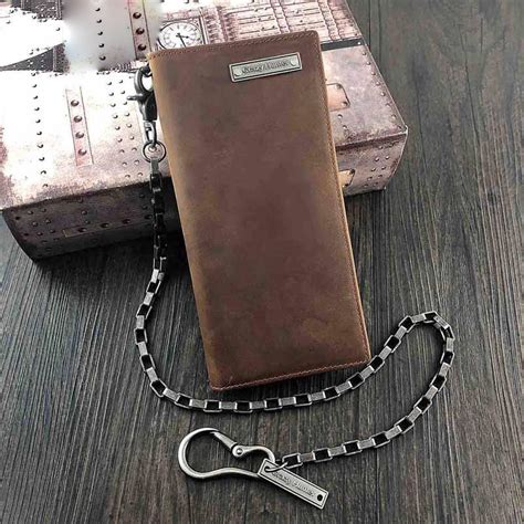 Badass Brown Leather Men's Long Biker Chain Wallet Bifold Long Wallets