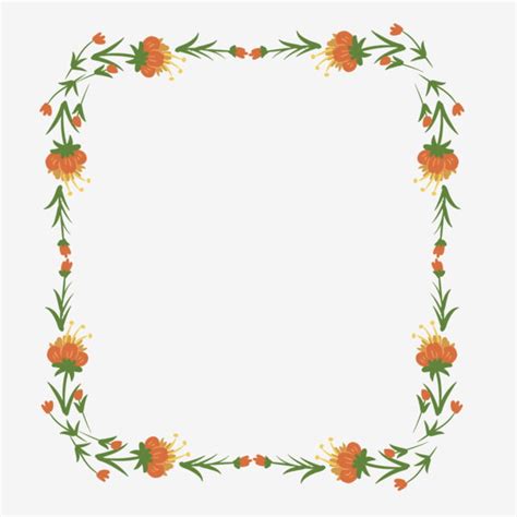 Orange Floral Border PNG Transparent, Orange Autumn Floral Border ...