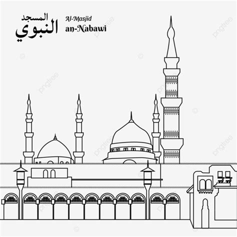 Nabawi Mosque For Coloring Book Vector, Book Drawing, Ring Drawing ...