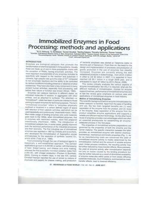 (PDF) Immobilized enzymes in food processing: Methods and applications