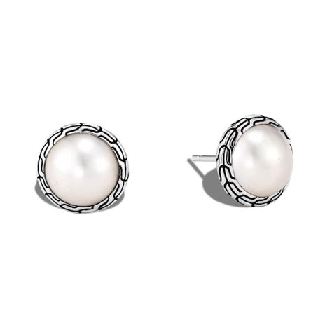 Jared John Hardy Classic Chain Round Stud Earrings Cultured Pearl ...