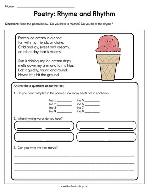 Grade 1 Poetry Worksheets