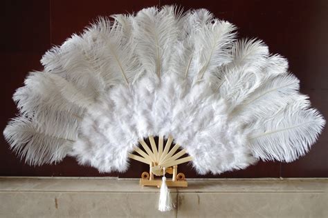 White Marabou Fan Large Feather Fan Burlesque Fan 21" x 38"