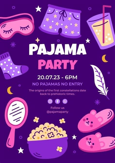 Hand-drawn Linear Popcorns And Drinks Pajama Party Invitation | Pajama party, Party invitations ...